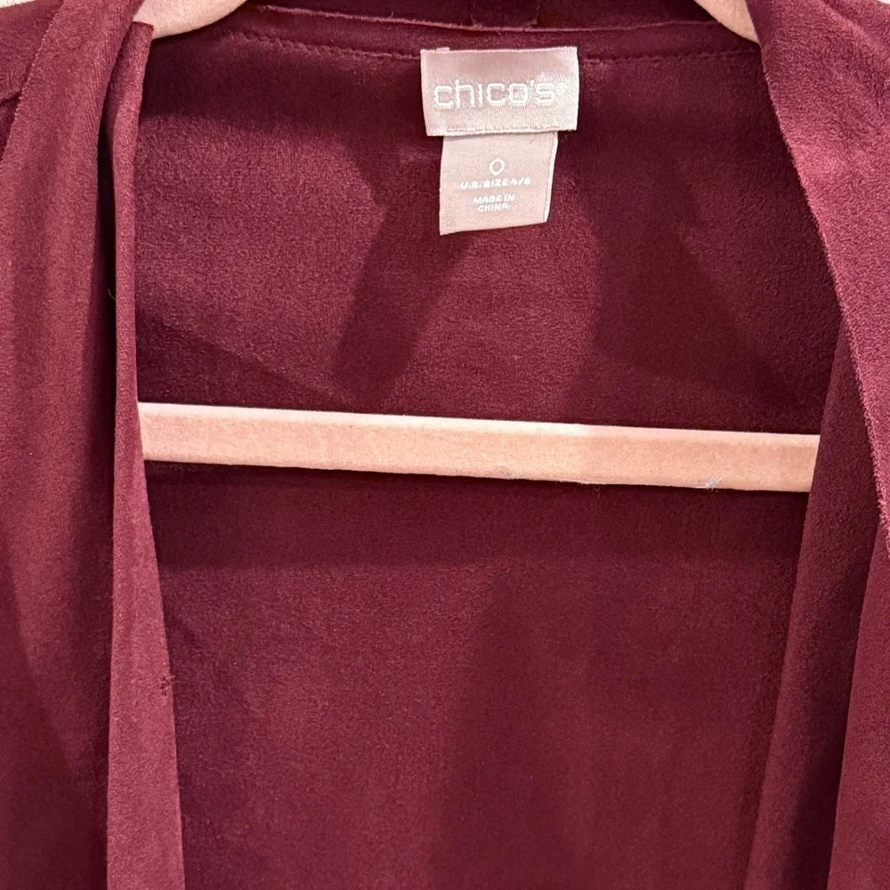 Chico's Faux Suede Open Front Burgundy Blazer/Jacket Size 0 - Picture 6 of 6